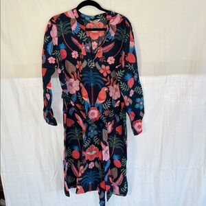 Boden Linen Floral Navy Shift Dress US Size 16-18T